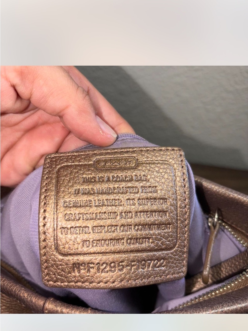 Coach Metallic Bronze Pebbled Leather Chain Crossbody Bag - Picture 5 of 6